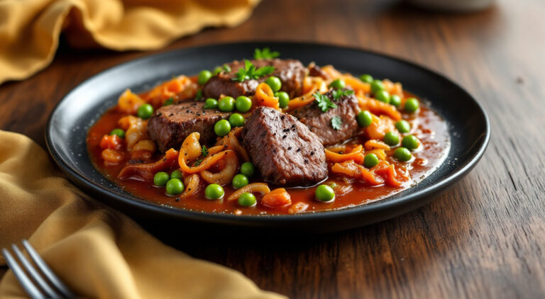 Filetes de ternera con guisantes