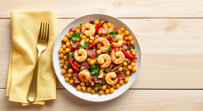 Garbanzos con sucedáneo de angulas y gambas