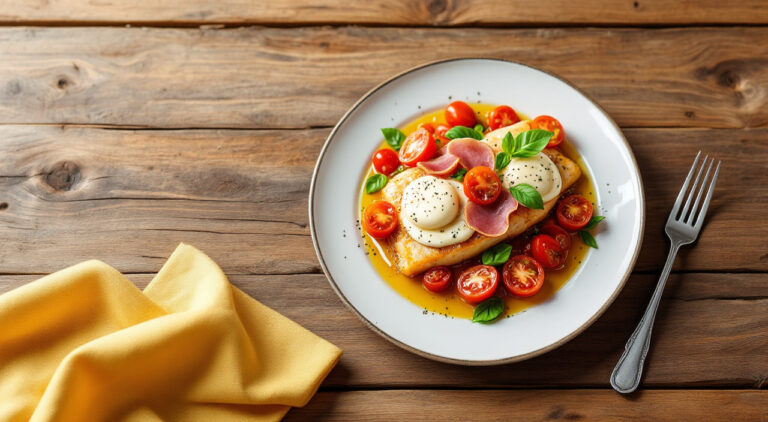 Gratinado de pescado mozzarella y jamón