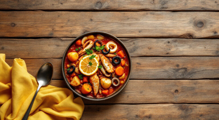 Guiso de calamares y rape