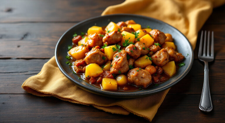 Guiso de conejo a la piña