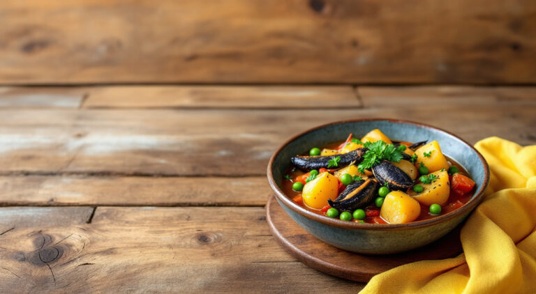 Guiso de patatas con chocos y guisantes