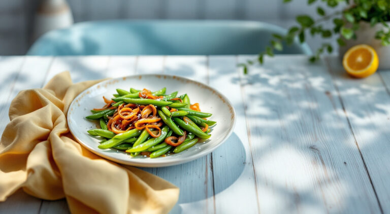 Habas tiernas con cebolla