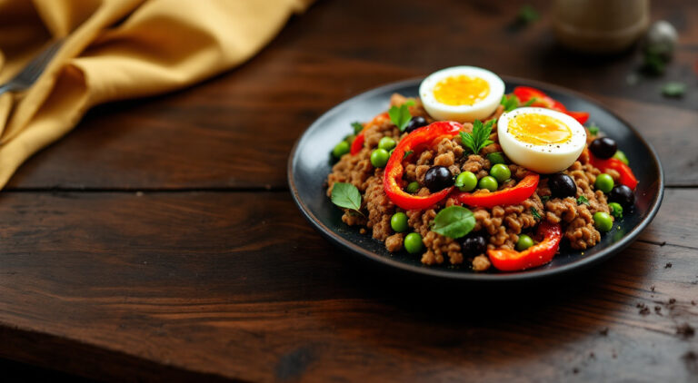 Huevos duro con carne picada