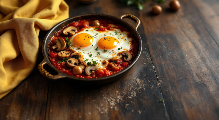 Huevos fritos al horno con champiñones