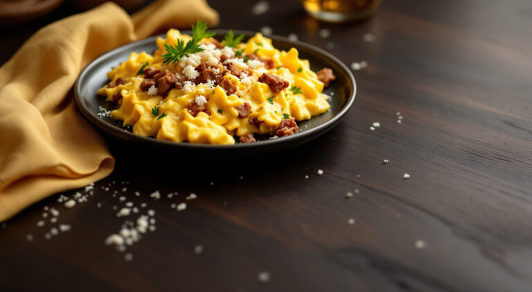 Huevos revueltos con carne