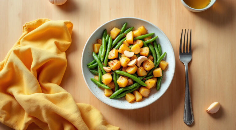 Judias tiernas con patatas rehogadas con ajo y pimentón