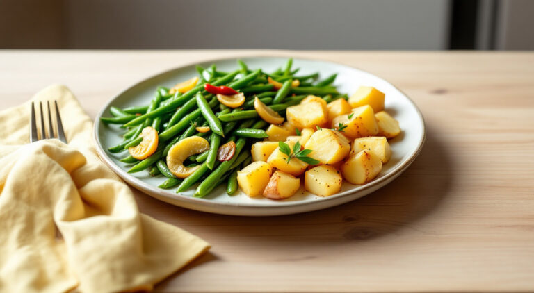 Judias verdes con patatas y refrito de ajos con gracia