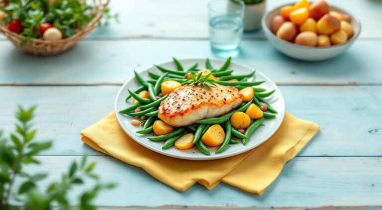 Judías verdes con pollo y patatas