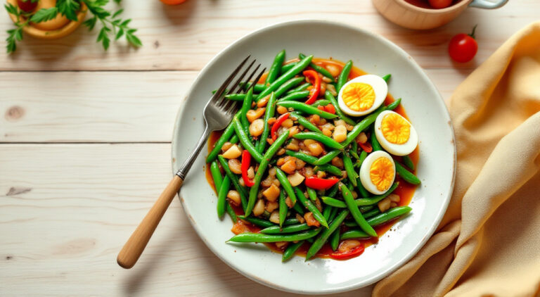 Judías verdes en salsa con pimientos