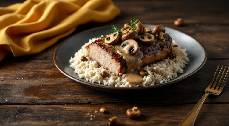 Lomo al horno con salsa de champiñones