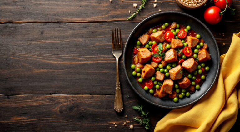 Lomo de cerdo con arvejas