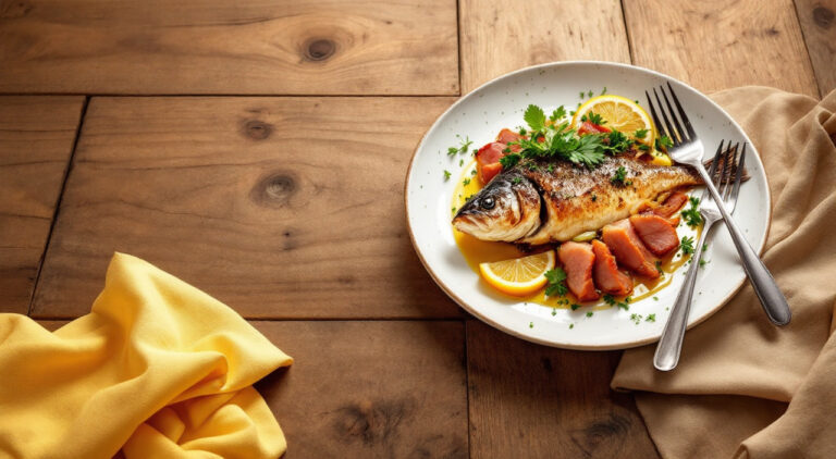 Lubina asada con lomo de sajonia