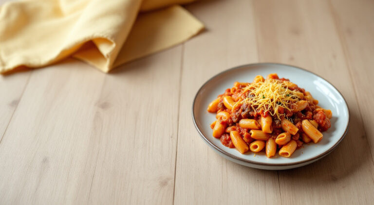 Macarrones con carne picada y tomate frito al horno