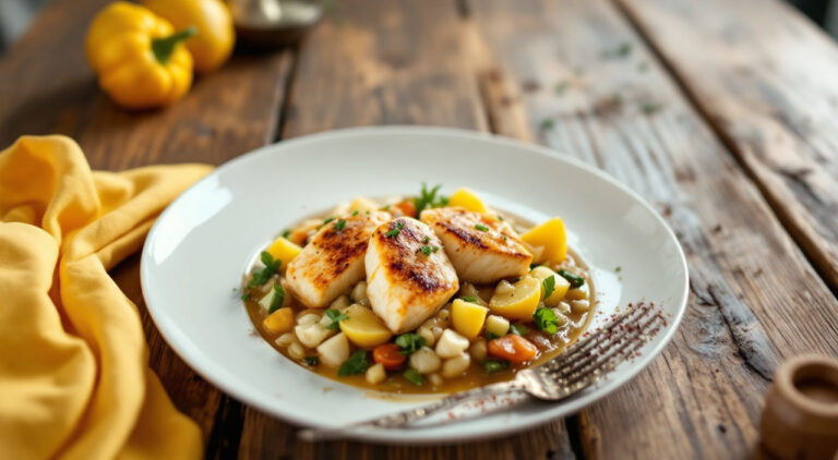 Medallones de rosada en salsa de verdura