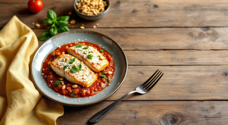 Merluza con albahaca