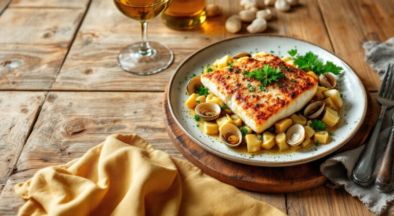 Merluza con alcachofas y almejas