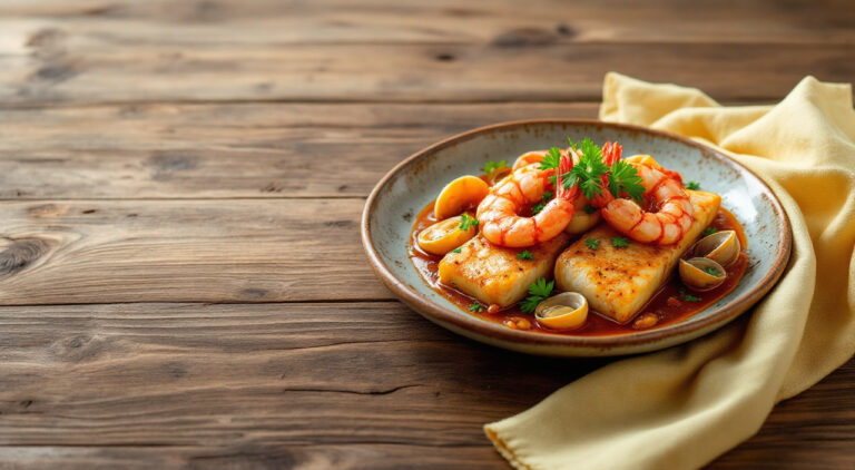 Merluza con gambas y almejas