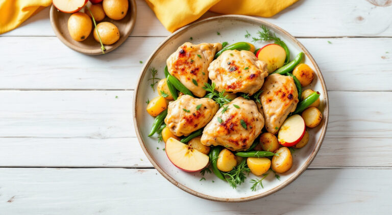 Muslos de pollo con patatas y manzanas