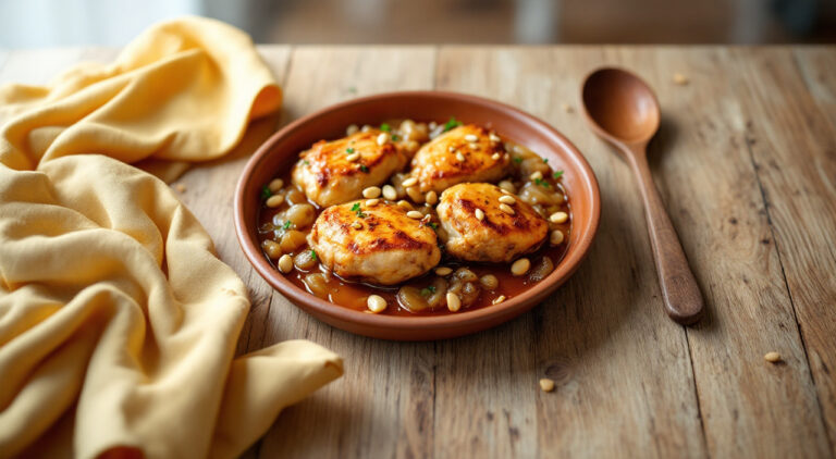 Muslos de pollo con piñones