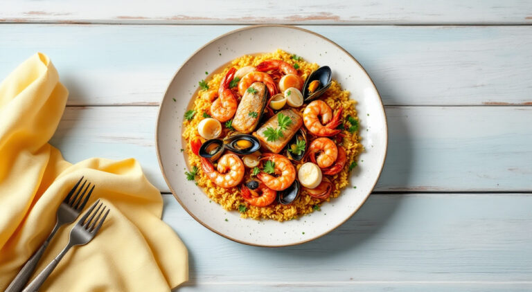 Paella de marisco a leña