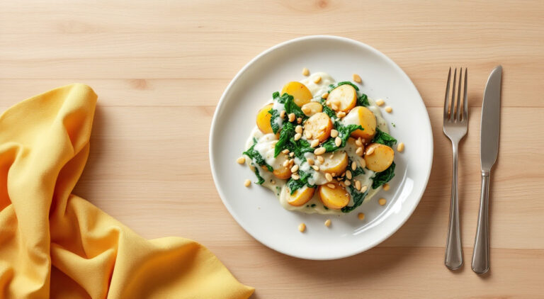 Patatas al horno con bechamel de espinacas