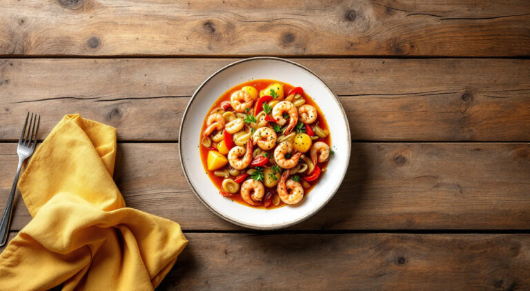 Patatas con calamares y gambas