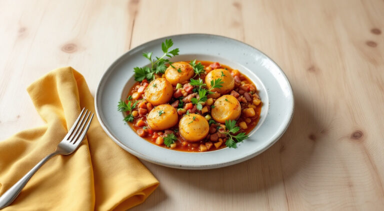 Patatas rellenas en salsa