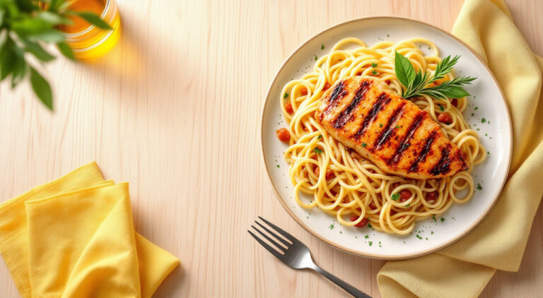 Pechuga de pollo a la plancha con espaguetis