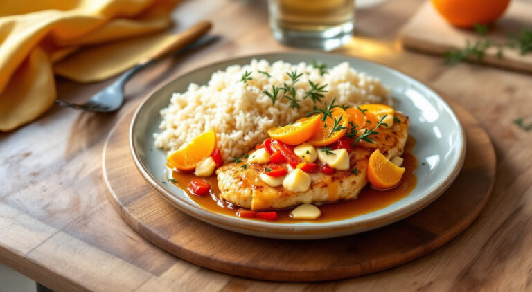 Pechuga de pollo rellena con salsa de naranja