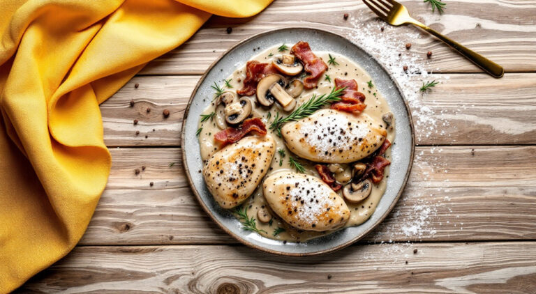 Pechugas con nata y bacon