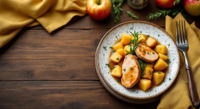 Pechugas de pavo con manzana al tomillo y romero