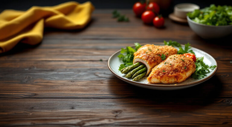 Pechugas de pollo rellenas de jamón y espárragos trigueros