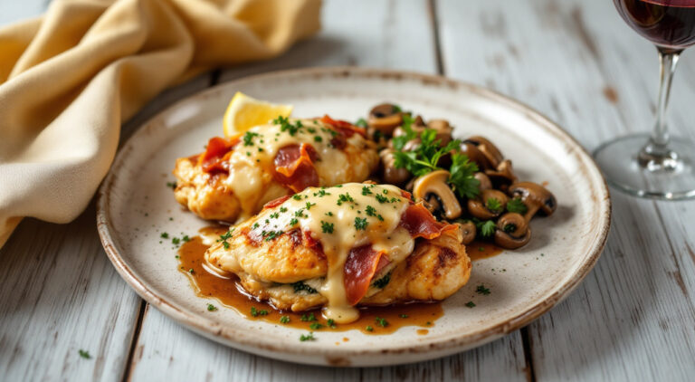 Pechugas rellenas en salsa de vino blanco