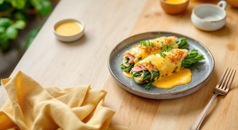 Pencas de acelga rellenas de jamon y queso