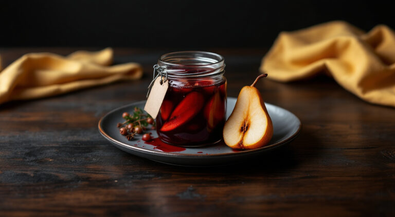 Peras al vino envasadas