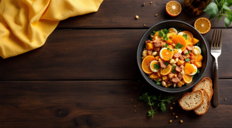 Picadillo de naranjas con huevo y atún