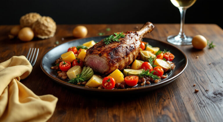 Pierna de cordero al horno con verduras