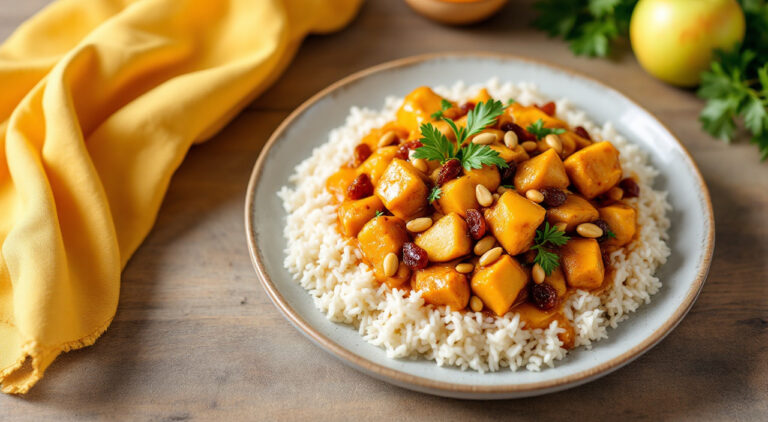 Pollo con arroz basmati a la salsa de curry