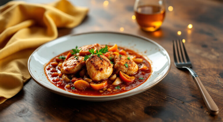 Pollo con cebolla y tomate