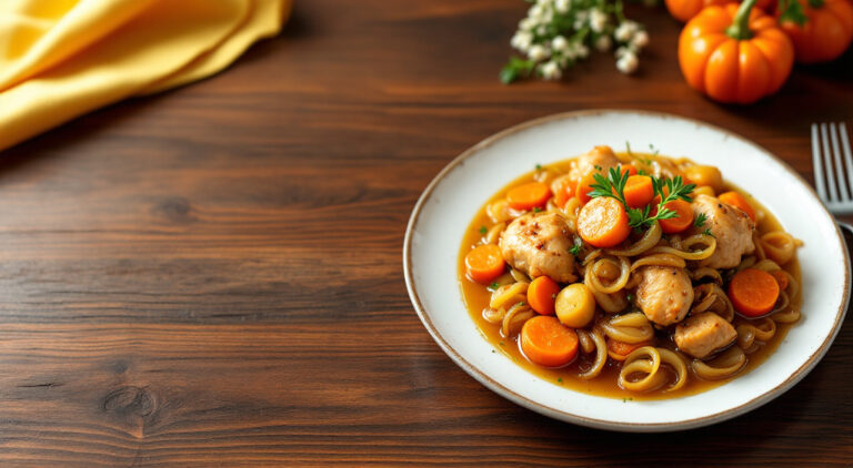 Pollo con cebolla y zanahorias