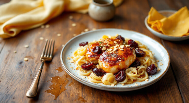 Pollo con ciruelas pasas y miel