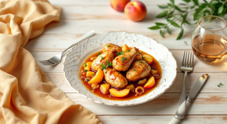 Pollo con melocotón