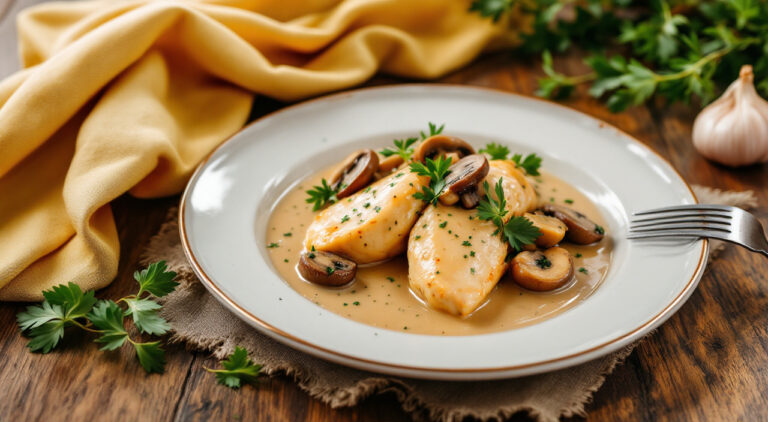 Pollo con nata y champiñones