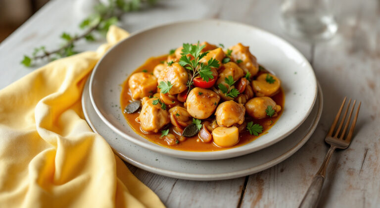 Pollo de campo en salsa