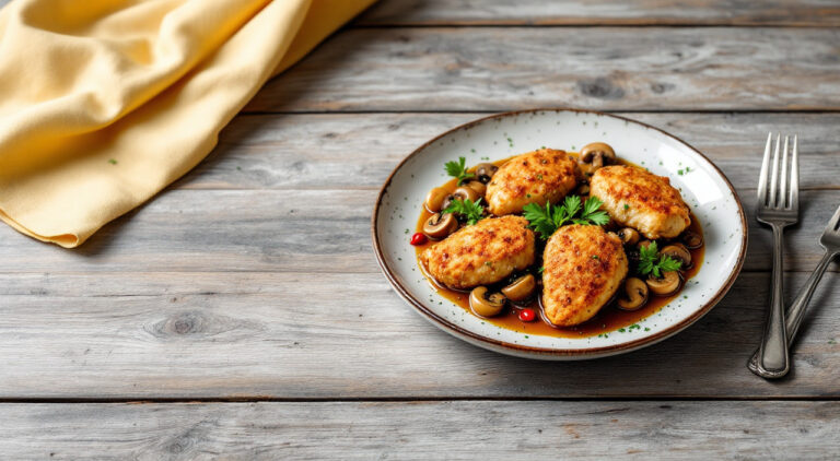 Pollo empanado en salsa