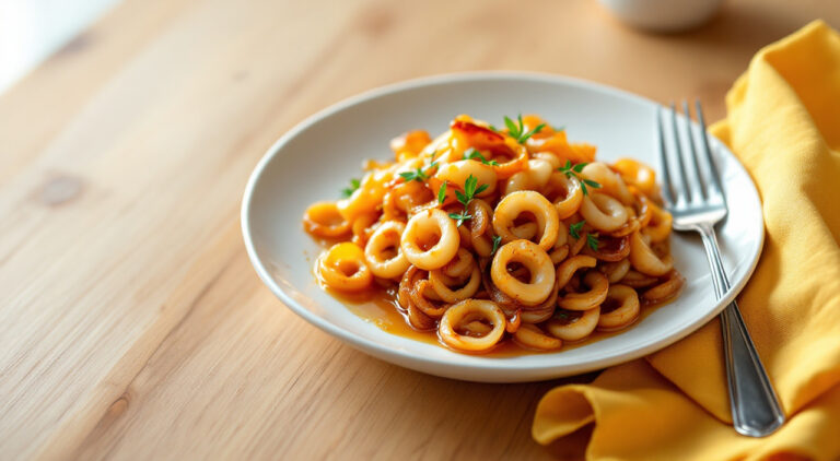 Puntas de calamar con cebolla pochada