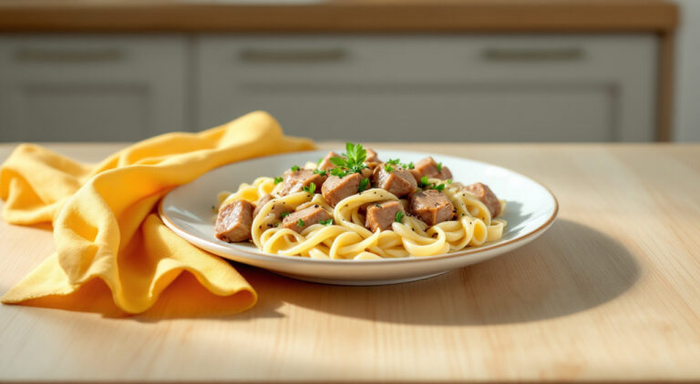 Puntas de solomillo con nata y pasta fresca