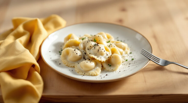 Raviolis con salsa de queso