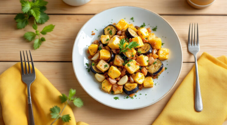 Revuelto de berenjenas con atún